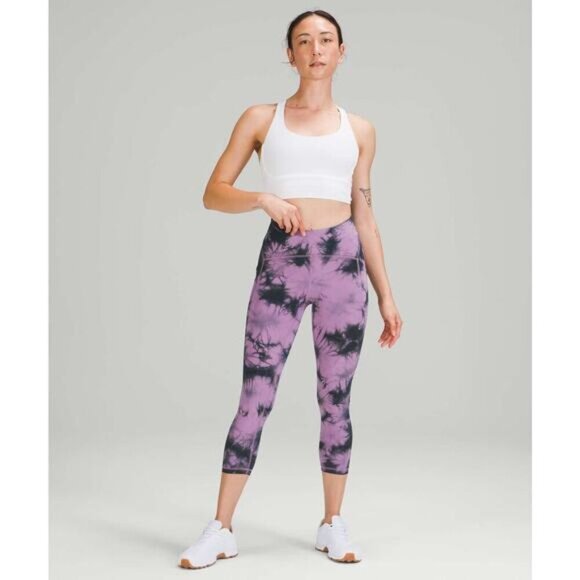 LULULEMON Power Thru High-Rise Crop 23" Sz 4 Tie Dye Wisteria Purple Graphite - Picture 2 of 9